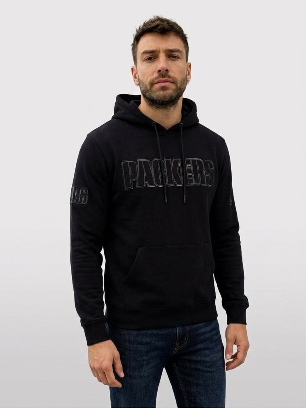 Packers Logo Black Pullover Hoodie - Men's Casual Drawstring Sweatshirt